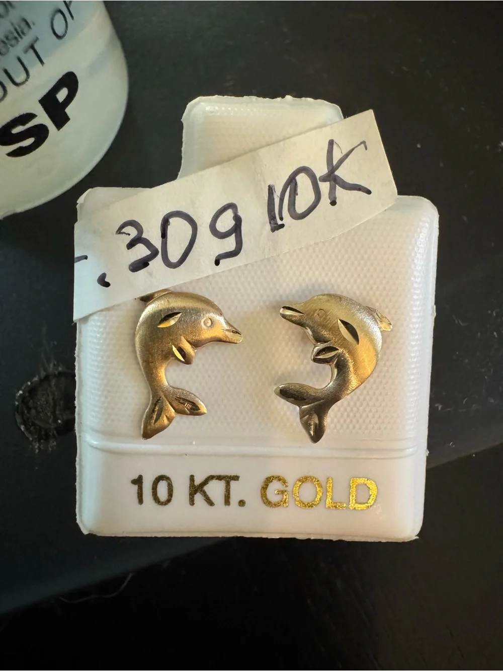 10KT Gold Dolphin Stud Earrings for Kids stamped acid tested